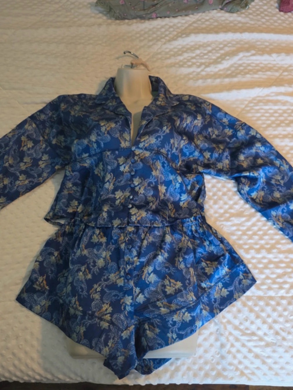 Anthropology Blue Floral Satin Long-Sleeve Jacket
